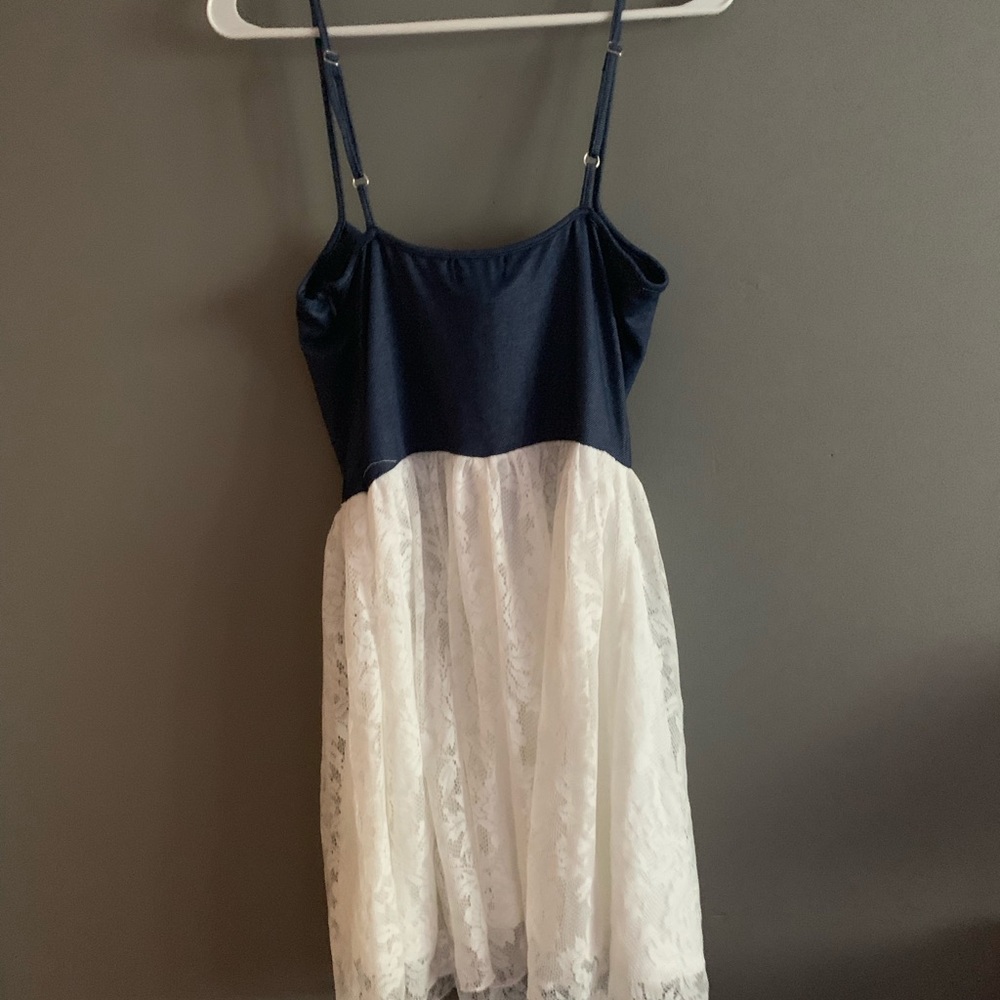 Wet seal Medium dress lacy bottom, faux denim top - Picture 3 of 3